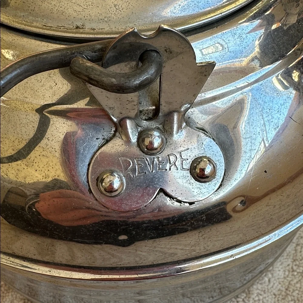 Large Revere Ware Tea Kettle Teapot Solid Chrome Plated Wire Bail Wood Handle